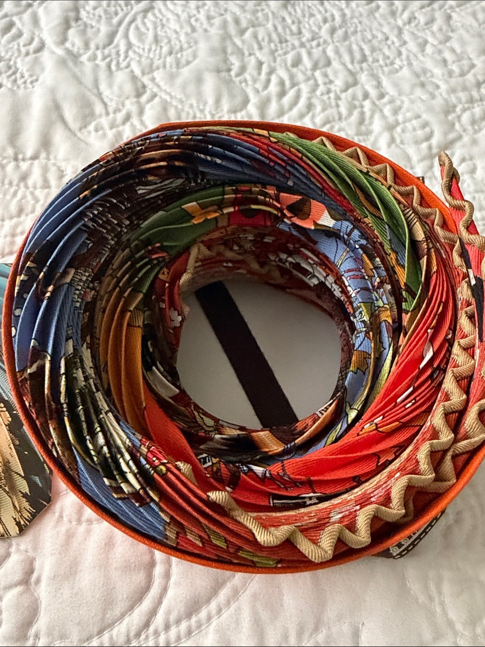 Hermes Multicolor Silk Scarf - Orange, Blue, Green & Red Accents
